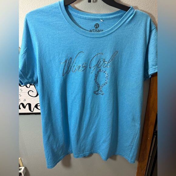Artisians Wine Girl Sequence Tshirt Size L Blue - Picture 5 of 6